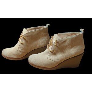 Sperry Womens Tan sz 7M Harlow Wedge Ankle Boot Winter Top Sider Suede Lace Up